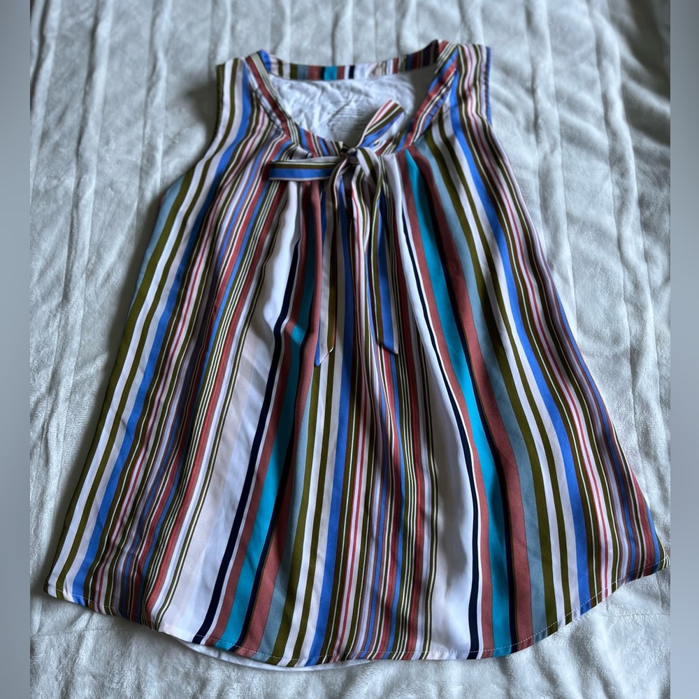 NY & Co Striped Tie-Neck Sleeveless Blouse – Size M